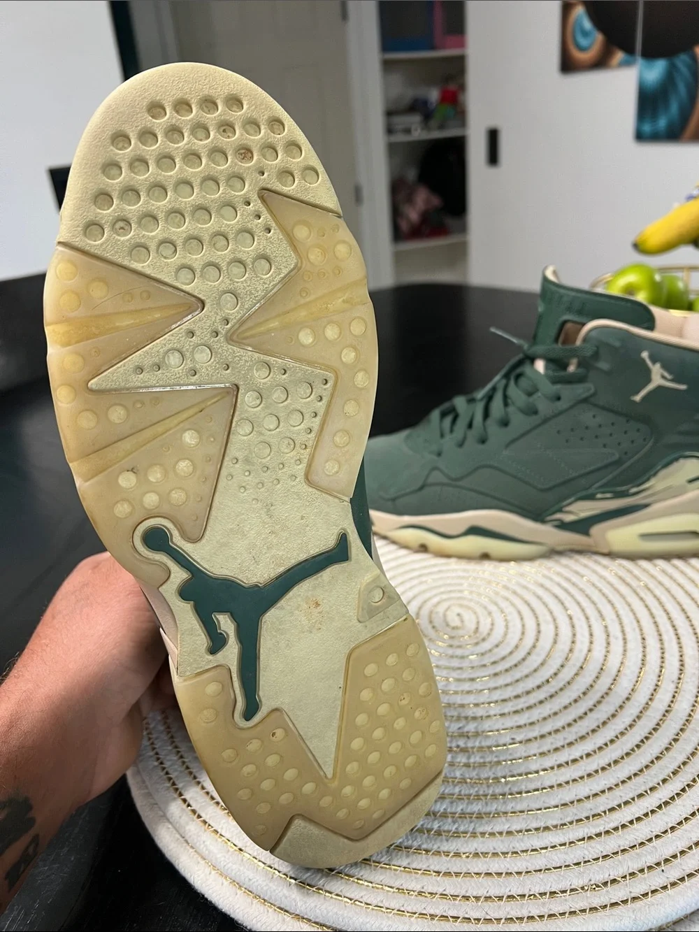 Jordan Men's High-Top Sneakers in Dark Green and Cream